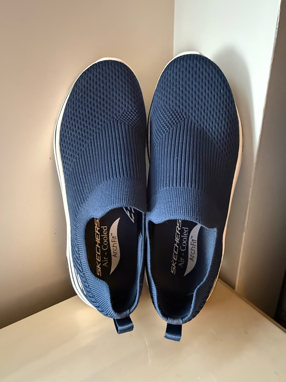 Skechers Women’s Navy Slip-On Knit Sneakers with Air-Cooled Arch Fit